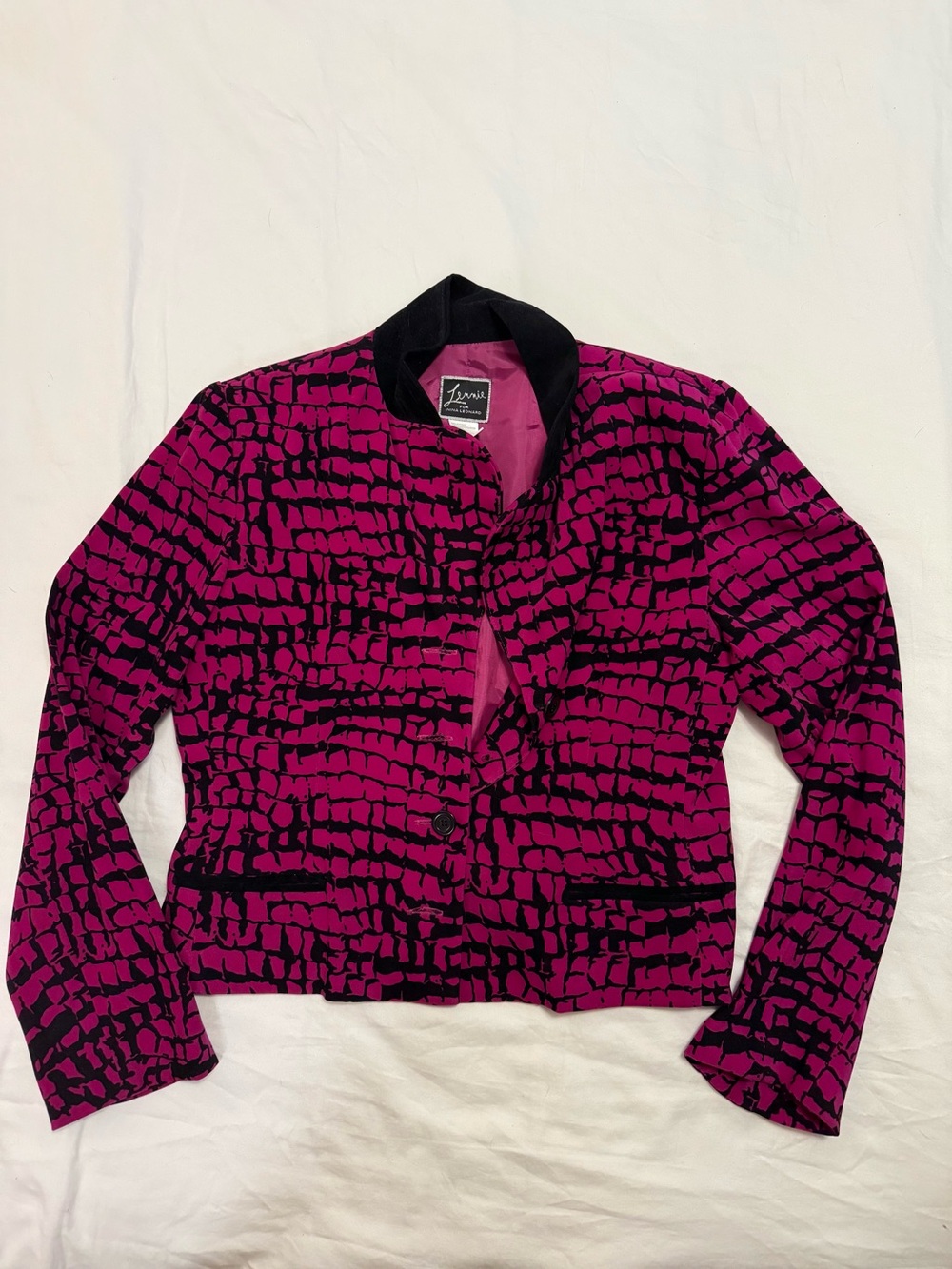 Vintage Magenta & Black Crocodile Patterned Cropped Blazer